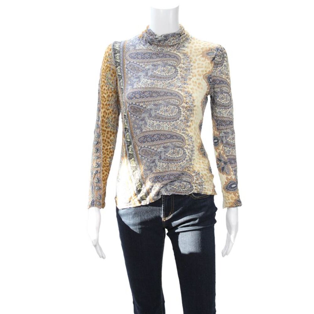 Class Roberto Cavalli Women Beige Paisley Mock Neck Top Size S
